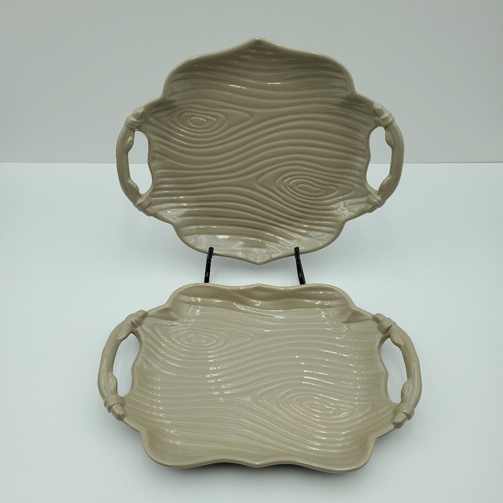 Temp-tations Woodland Taupe Platters Temptations Brown Handled Serving Plates